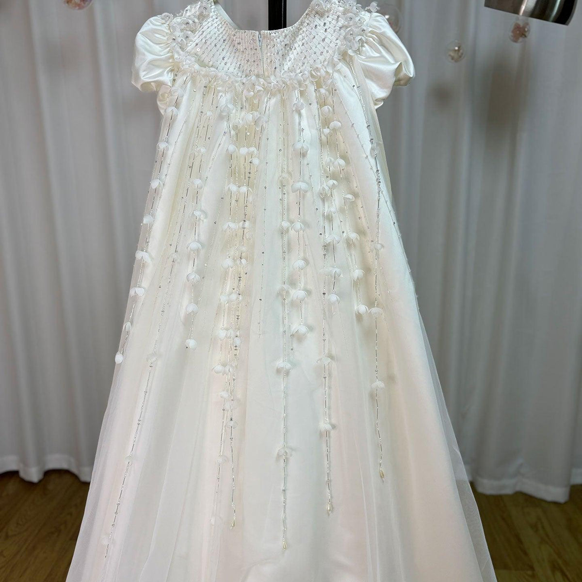 Jill Wish Luxury White Dubai Girl Dress Beaded Pearls Satin Arabic Princess J153