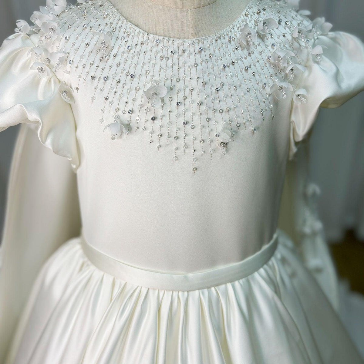 Jill Wish Luxury White Dubai Girl Dress Beaded Pearls Satin Arabic Princess J153