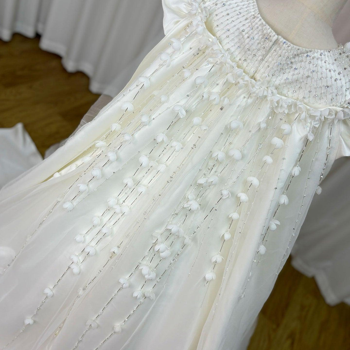 Jill Wish Luxury White Dubai Girl Dress Beaded Pearls Satin Arabic Princess J153