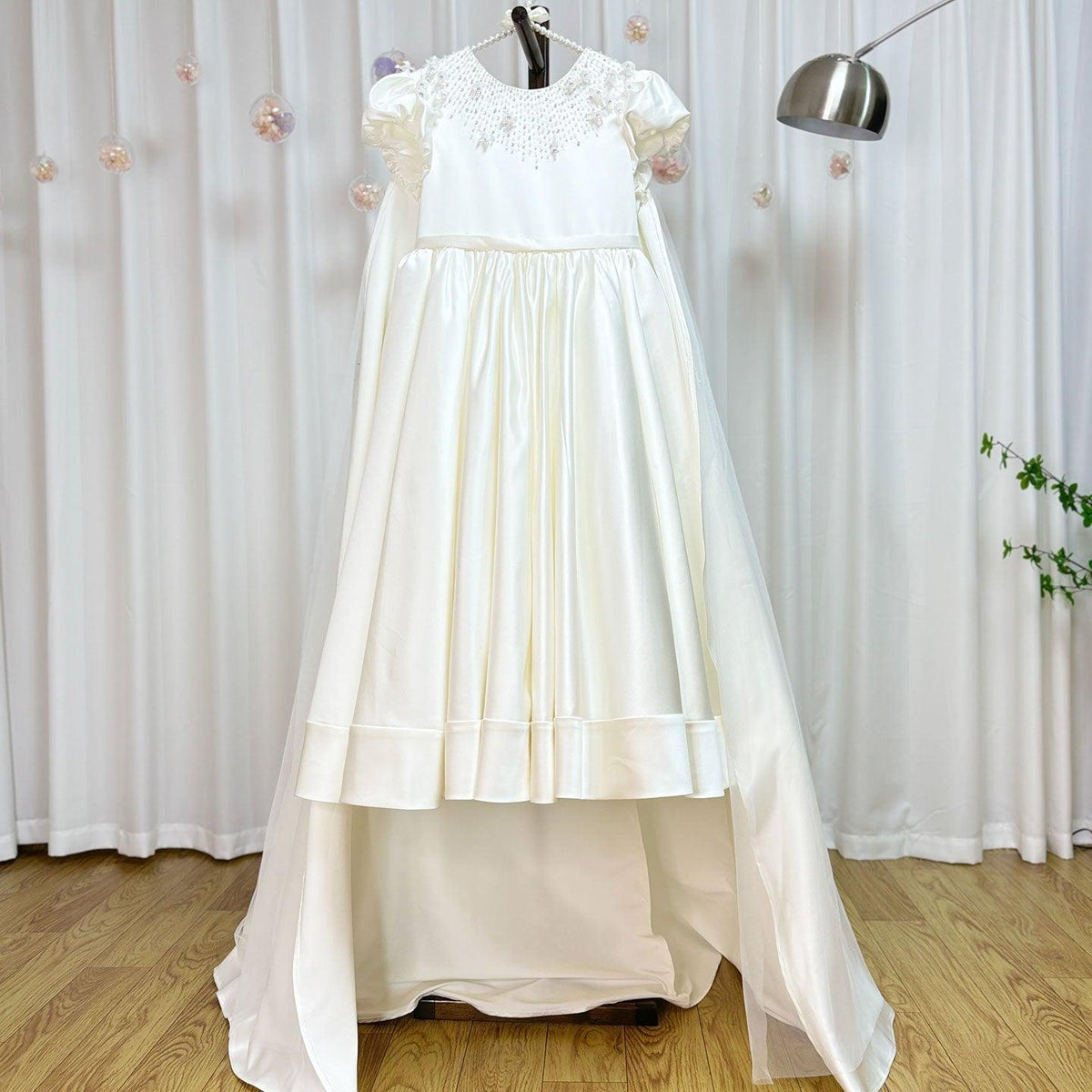 Jill Wish Luxury White Dubai Girl Dress Beaded Pearls Satin Arabic Princess J153