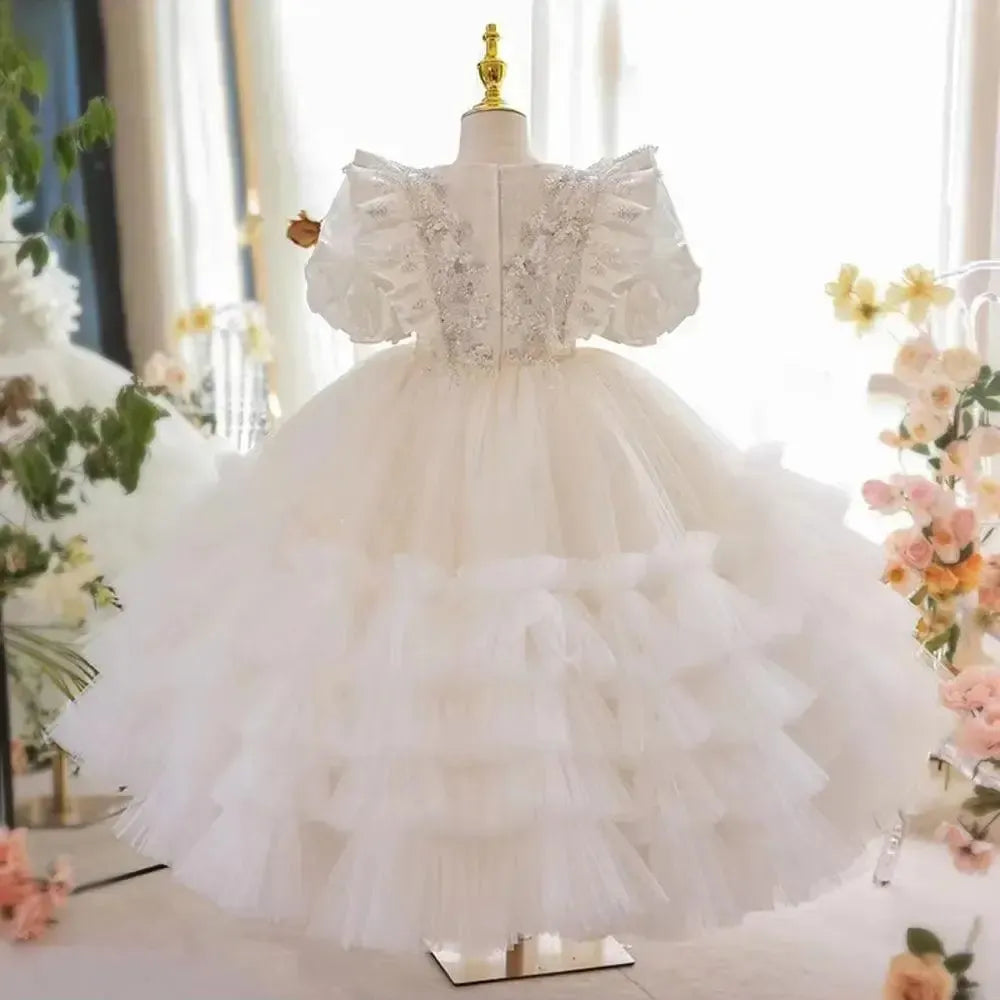 Jill Wish Luxury White Flower Girl Dress Sequined Arabic Princess Kids J245