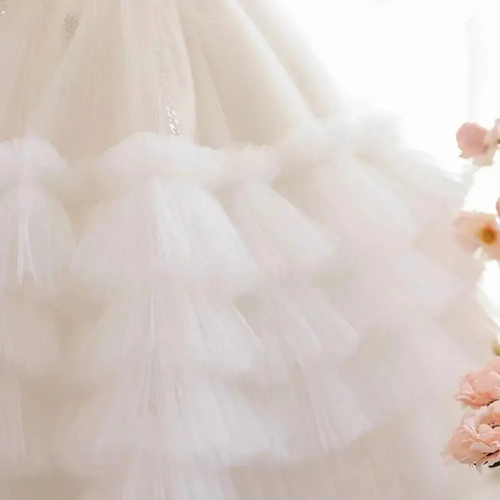 Jill Wish Luxury White Flower Girl Dress Sequined Arabic Princess Kids J245