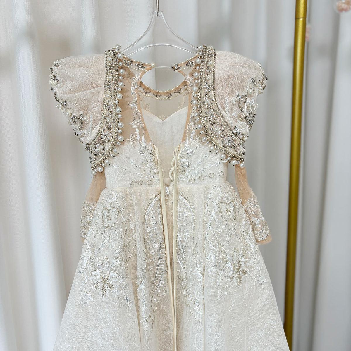 Jill Wish Luxury White Girl Dress Beaded Pearls Dubai Kids Princess J112