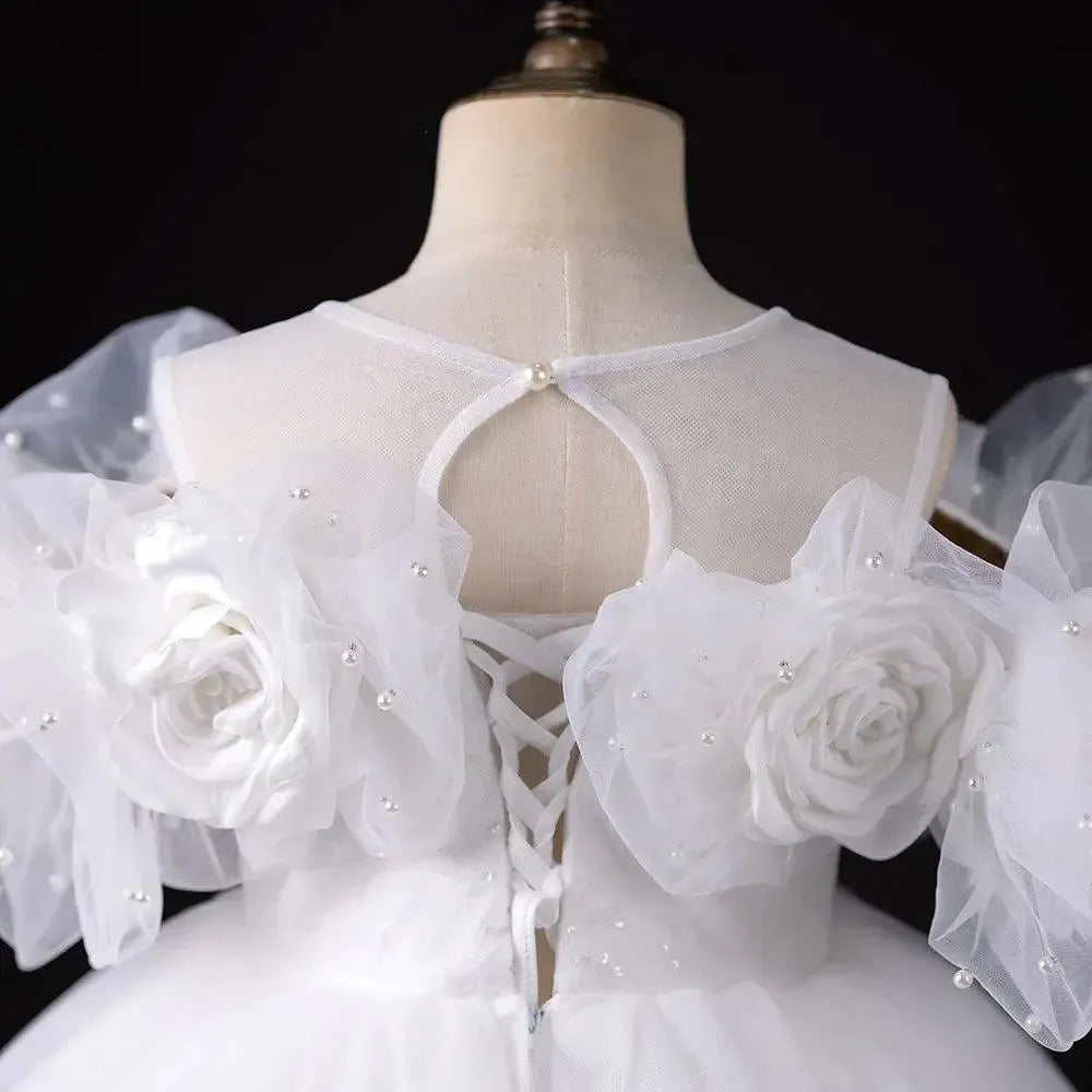 Jill Wish Luxury White Girl Dress Handmade Flowers Arabic Princess J005