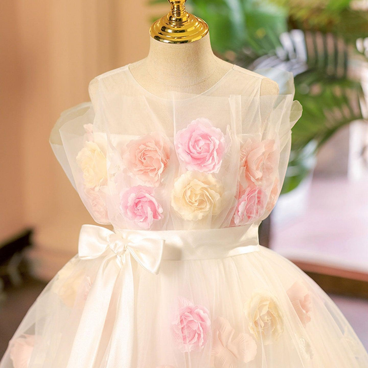 Jill Wish Luxury White Handmade Flowers Girl Dress for First Communion J277