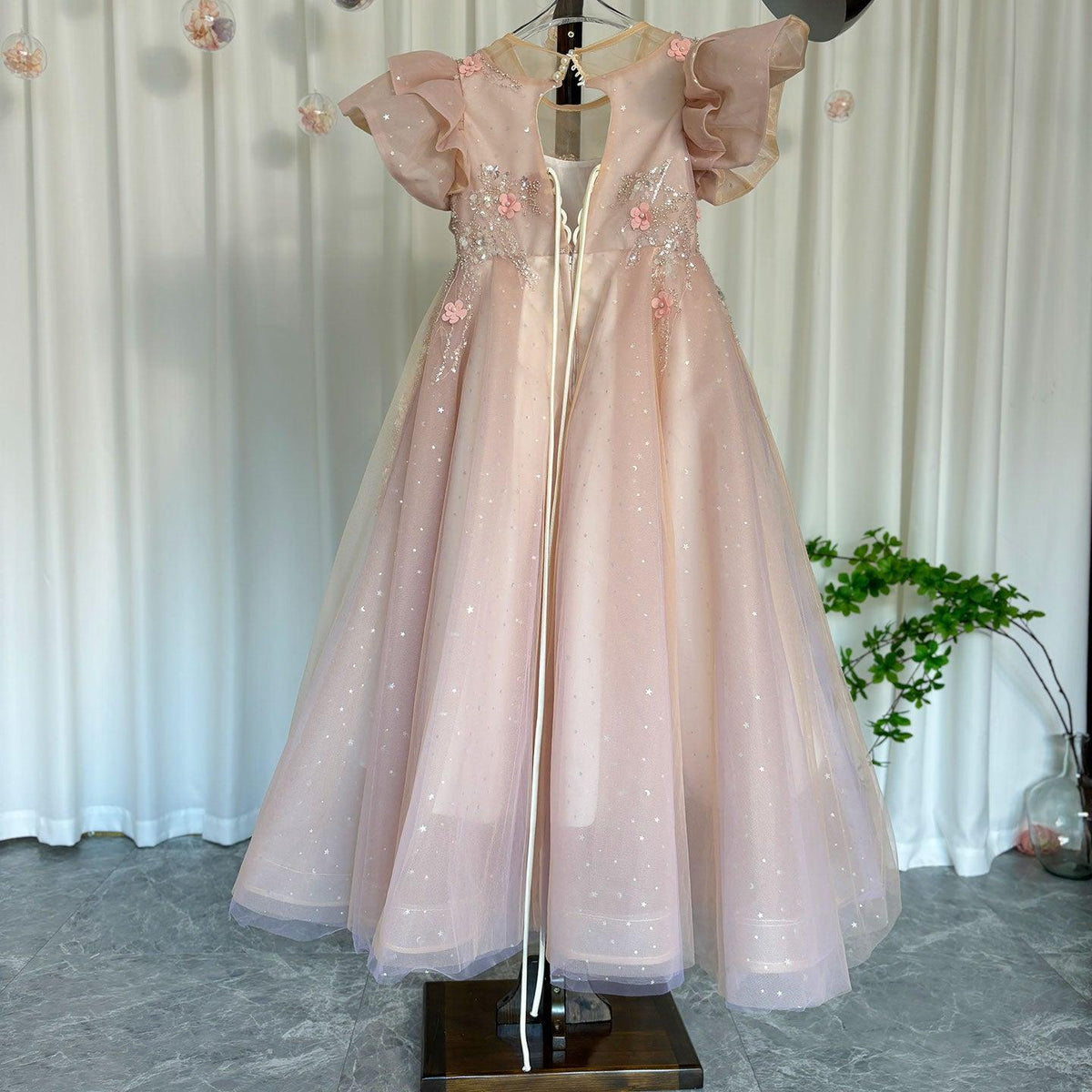 Jill Wish Pink Dubai Girl Dress 3D Flowers Arabic Princess Kids J384