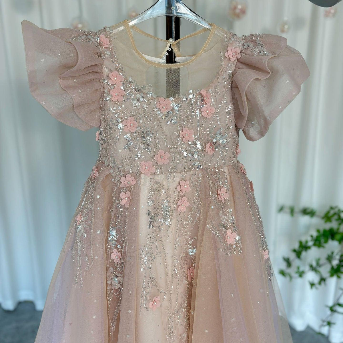 Jill Wish Pink Dubai Girl Dress 3D Flowers Arabic Princess Kids J384
