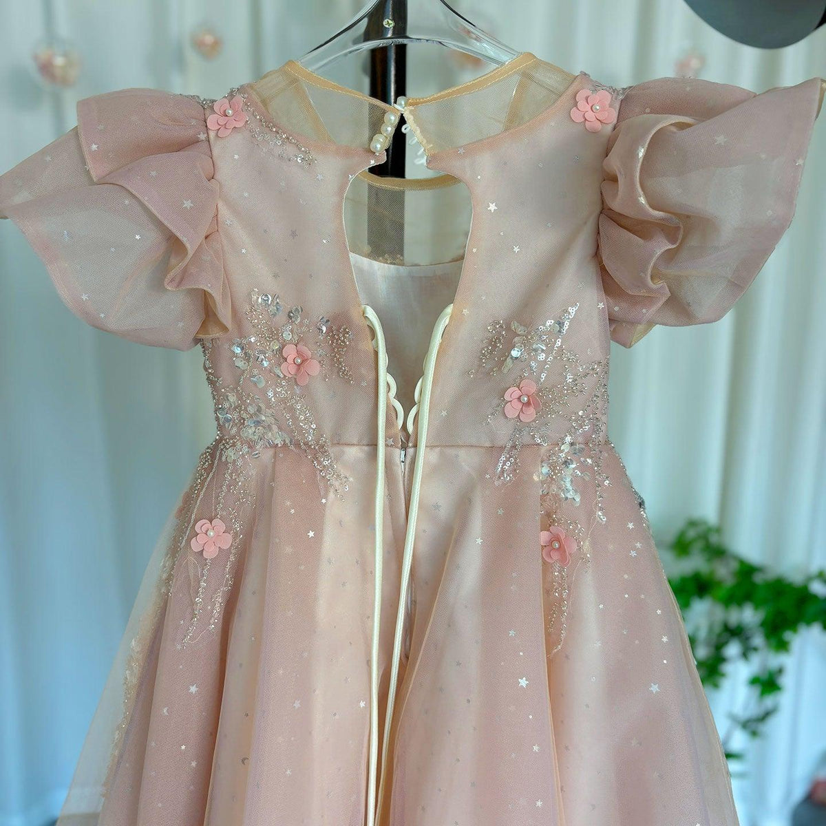 Jill Wish Pink Dubai Girl Dress 3D Flowers Arabic Princess Kids J384