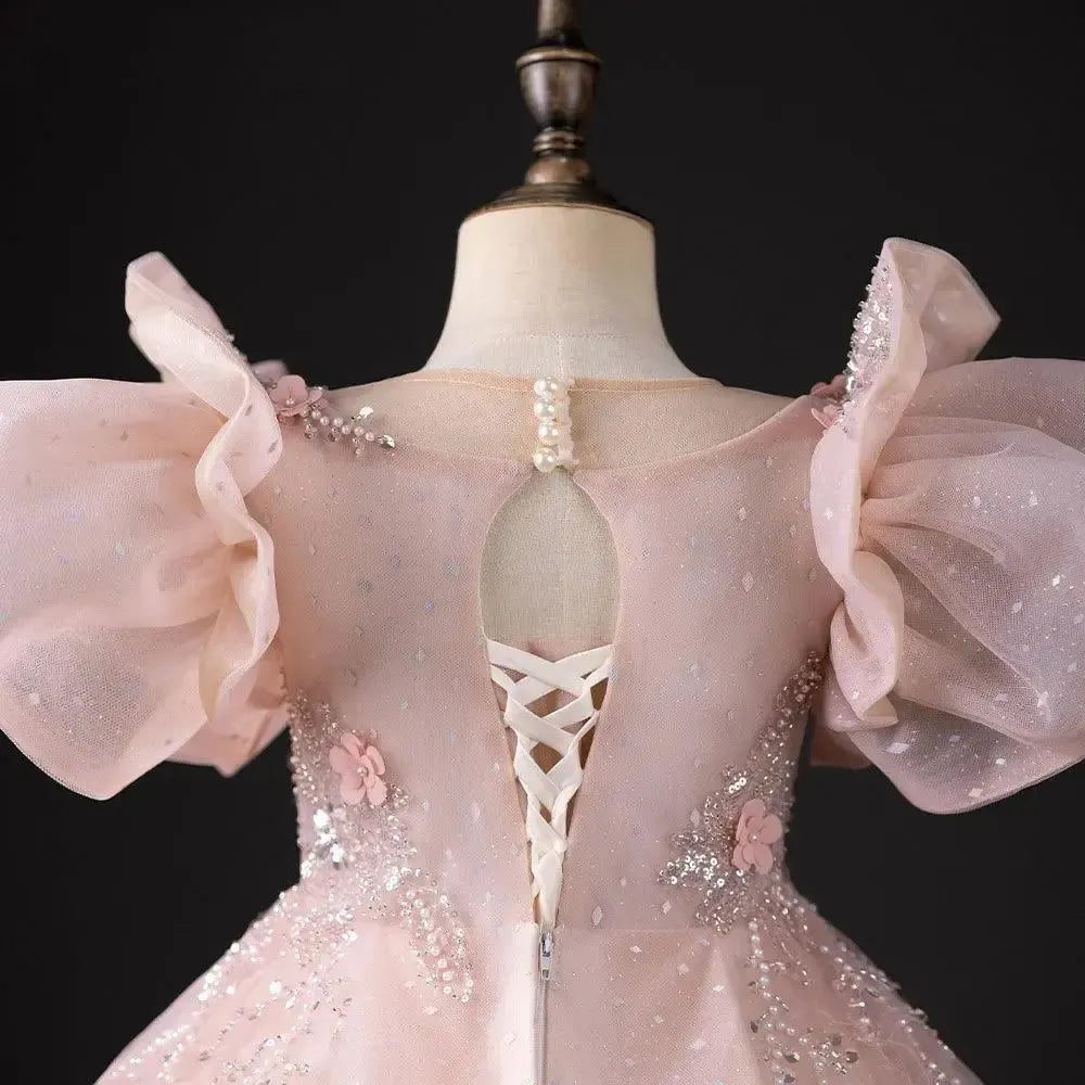 Jill Wish Pink Dubai Girl Dress 3D Flowers Arabic Princess Kids J384