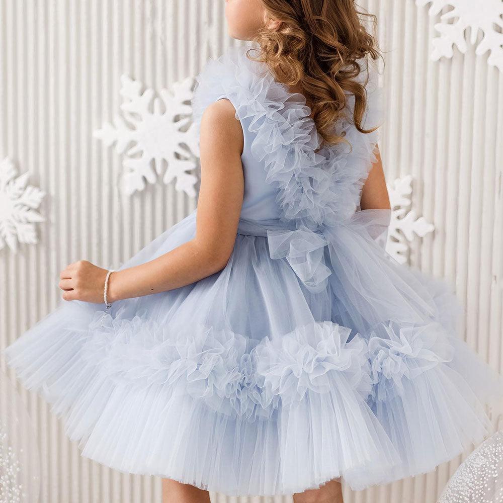 Jill Wish Pink Flower Girl Dress V-Neck Tiered Tulle for Birthday Party J116