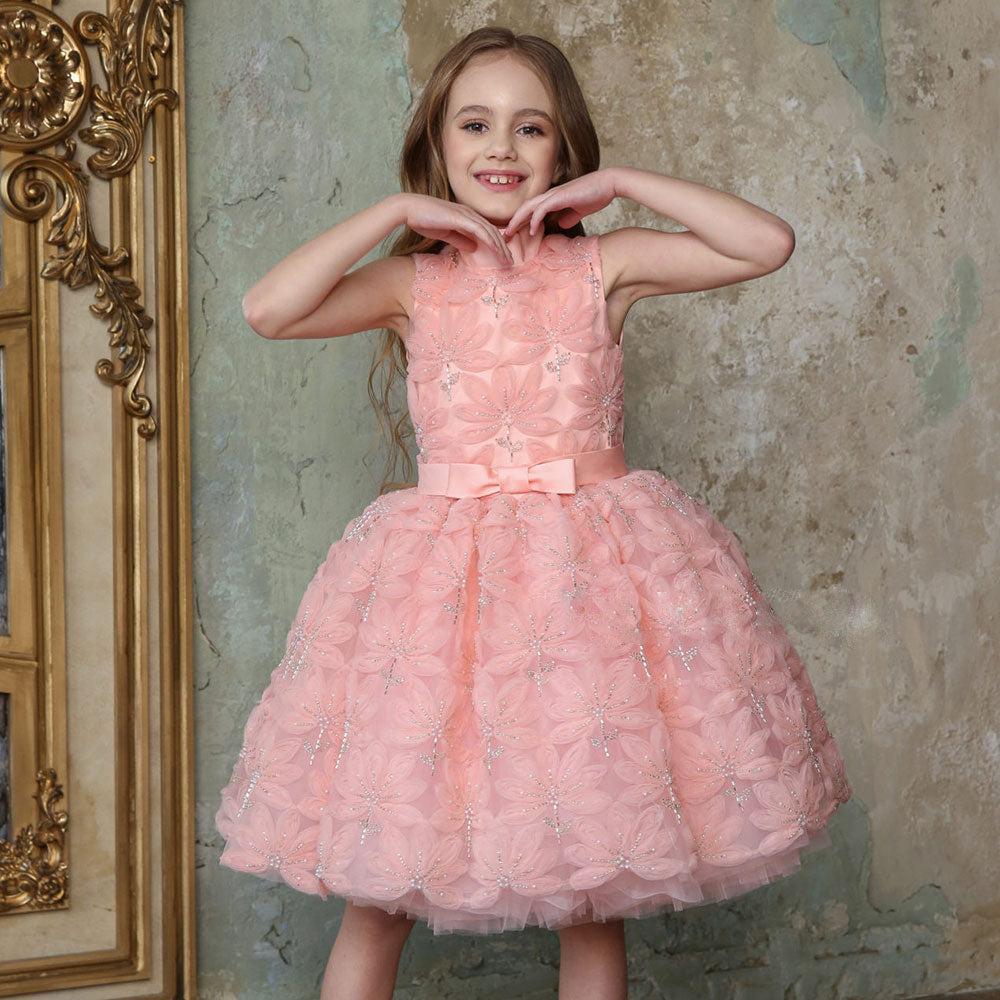 Jill Wish Pink Girl Dress Beads Flowers Princess Birthday Party Gown J130