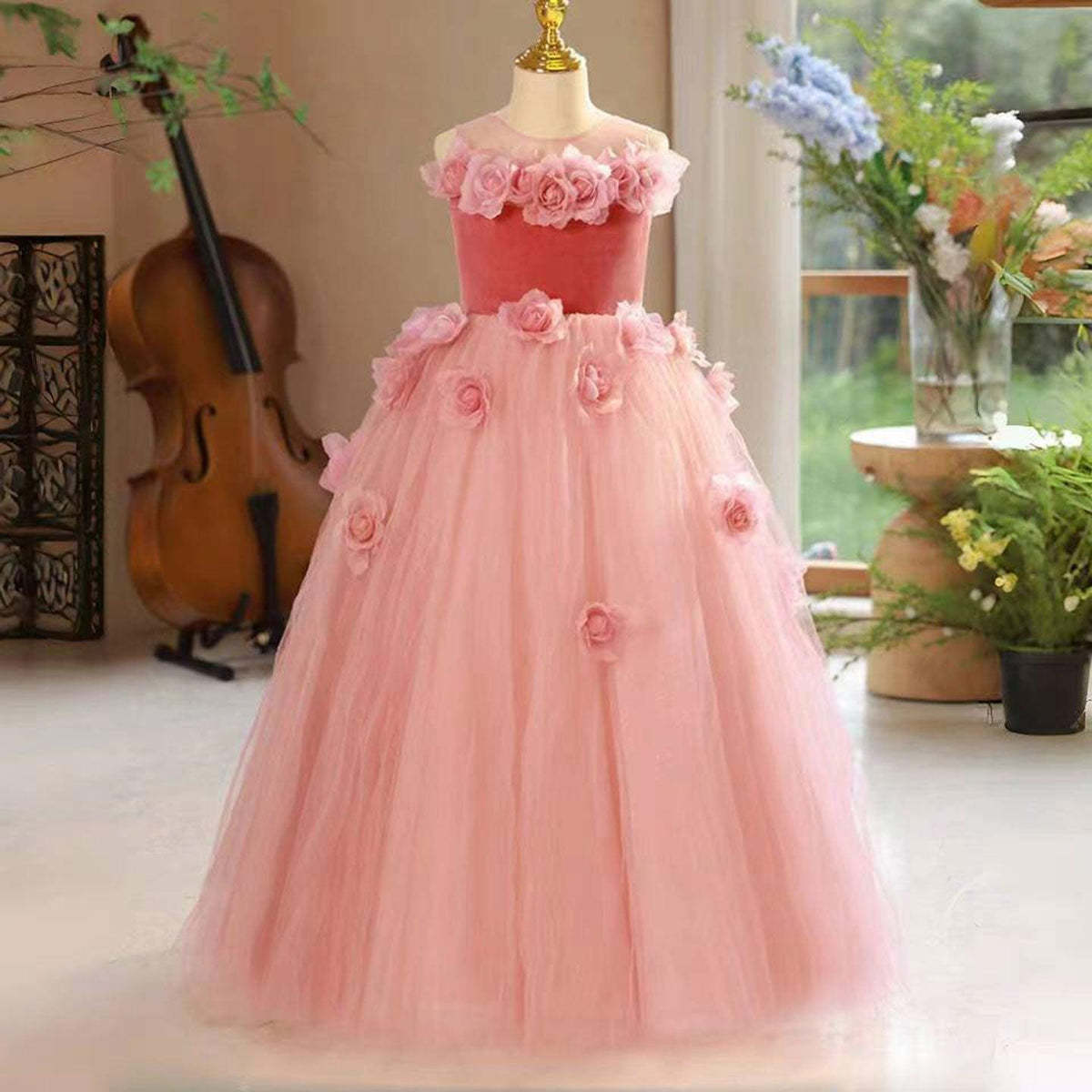 Jill Wish Pink Girl Dress Handmade Flowers for Kids Birthday Party J139