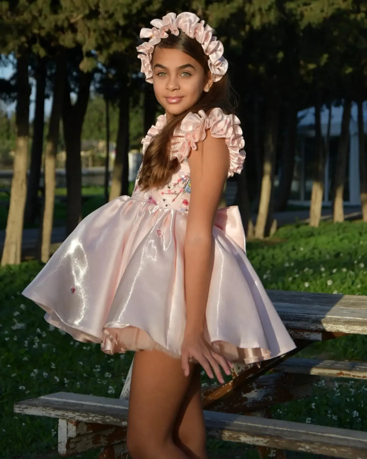 Jill Wish Pink Girl Dress Parent-child Outfit with Hairband for Kids J026