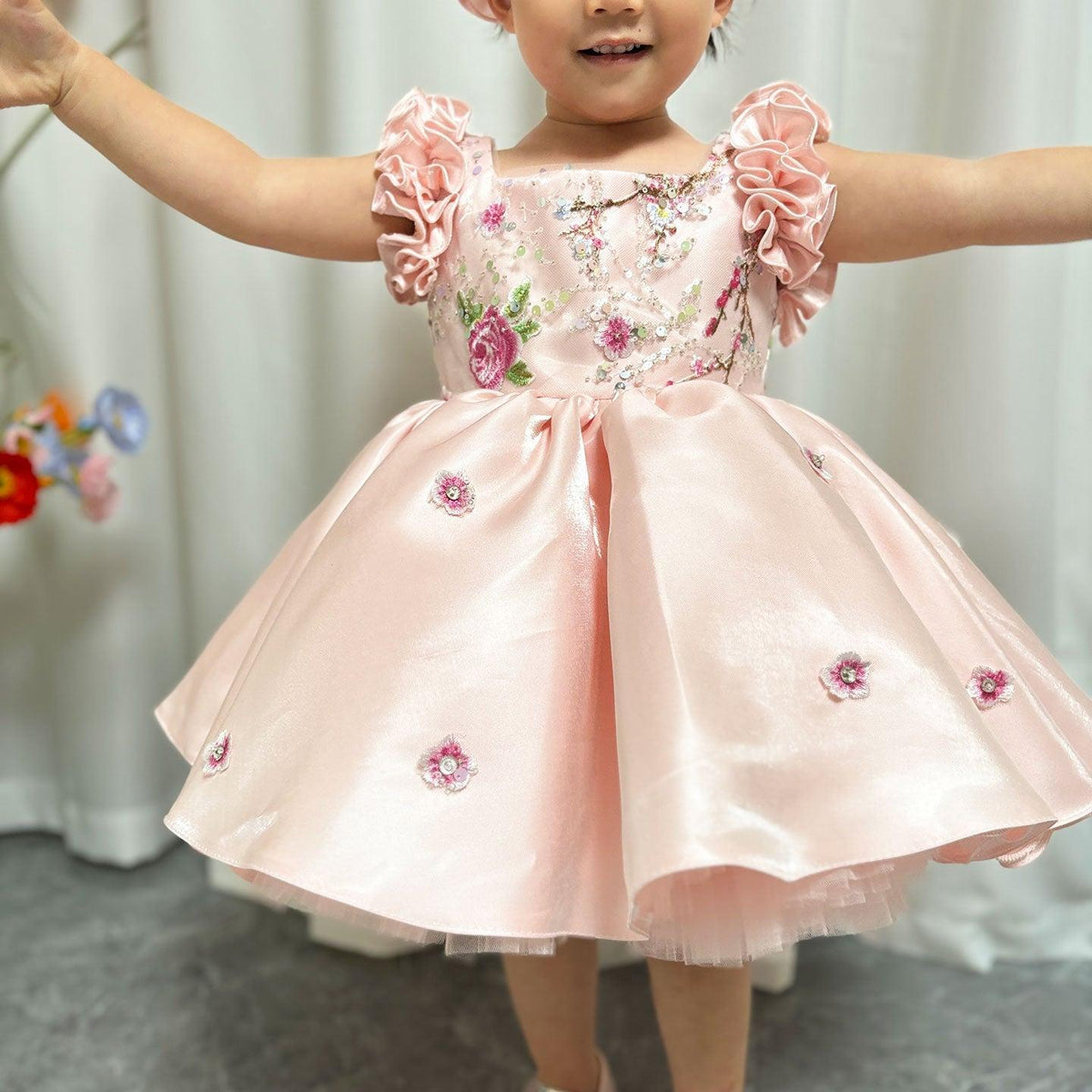 Jill Wish Pink Girl Dress Parent-child Outfit with Hairband for Kids J026
