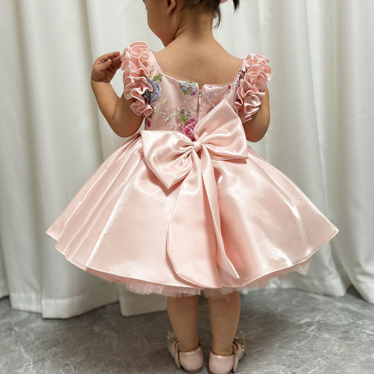 Jill Wish Pink Girl Dress Parent-child Outfit with Hairband for Kids J026