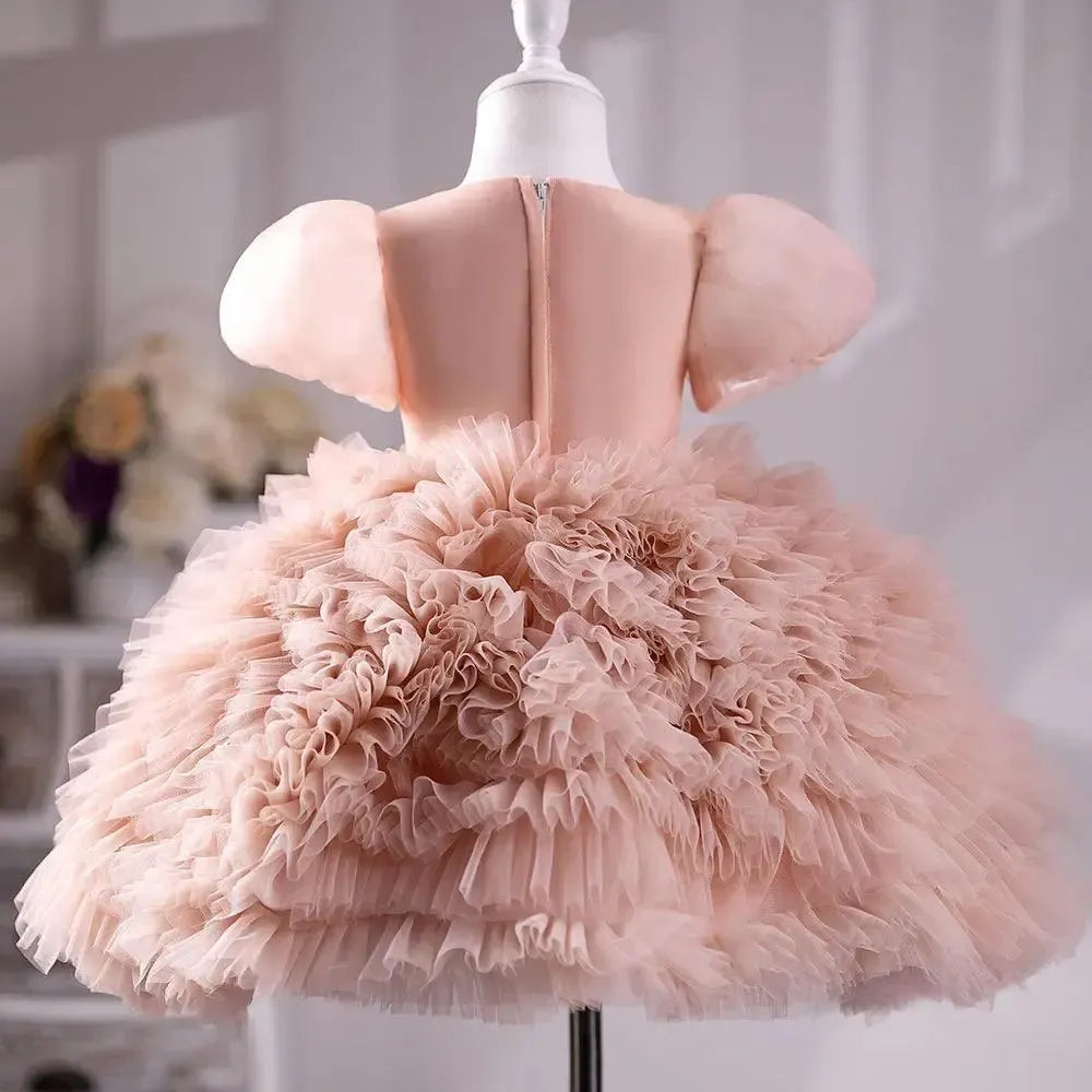 Jill Wish Pink Luxury Flower Girl Dress Hand Flower Pearls Beads Ball Gown J401