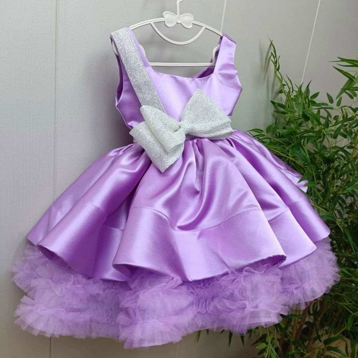 Jill Wish Red Christmas Satin Girl Dress Knee Length with Bow J285