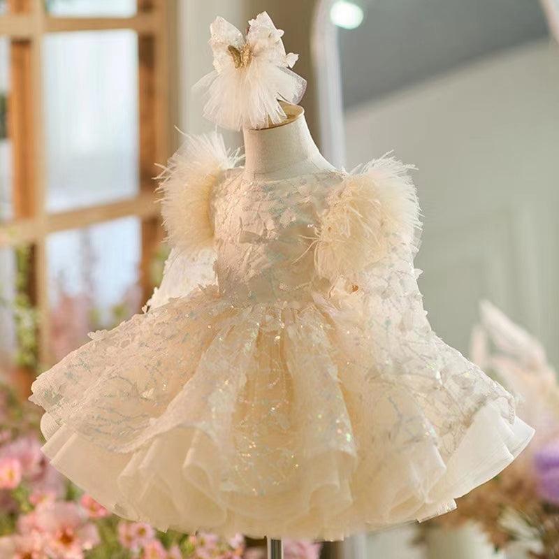Jill Wish Sequins Flower Girl Dress Knee Length Long Sleeve Party Gown J241