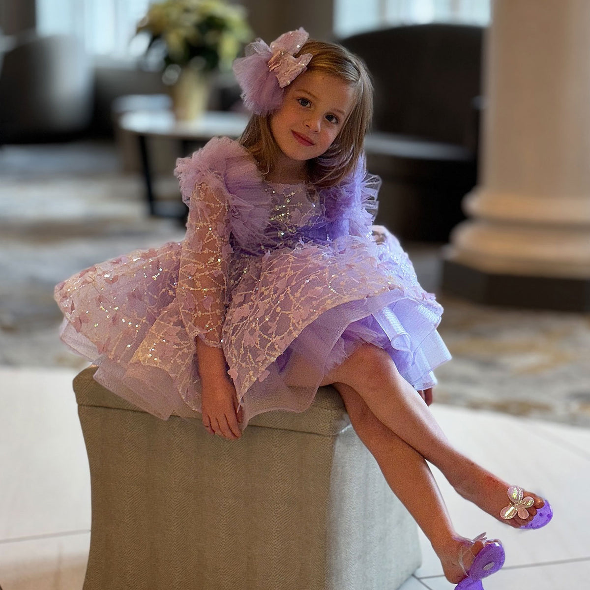 Jill Wish Sequins Flower Girl Dress Knee Length Long Sleeve Party Gown J241
