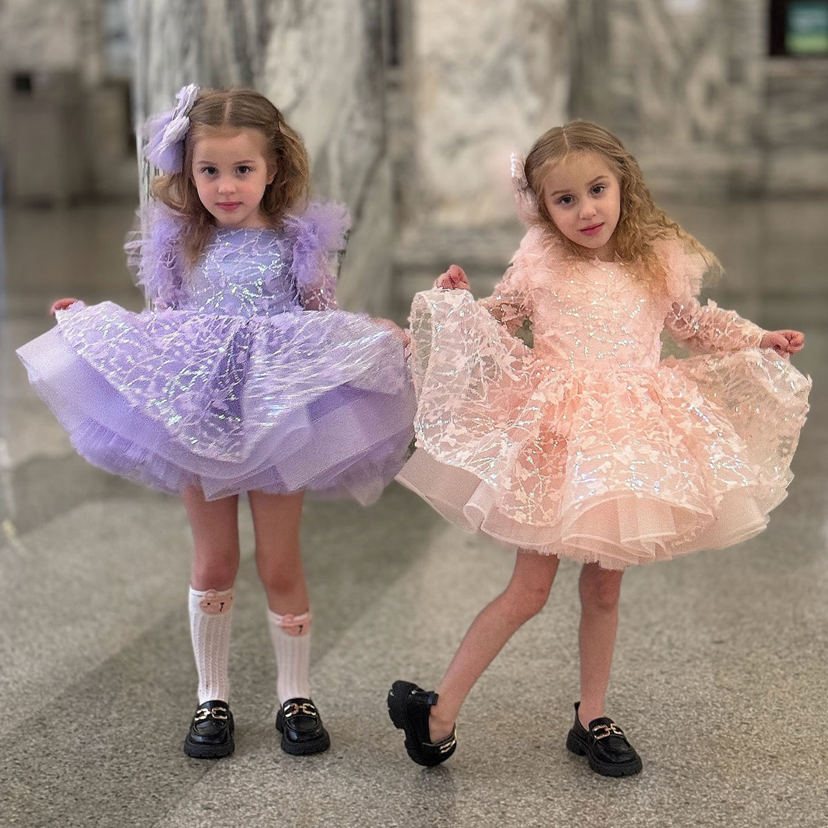 Jill Wish Sequins Flower Girl Dress Knee Length Long Sleeve Party Gown J241