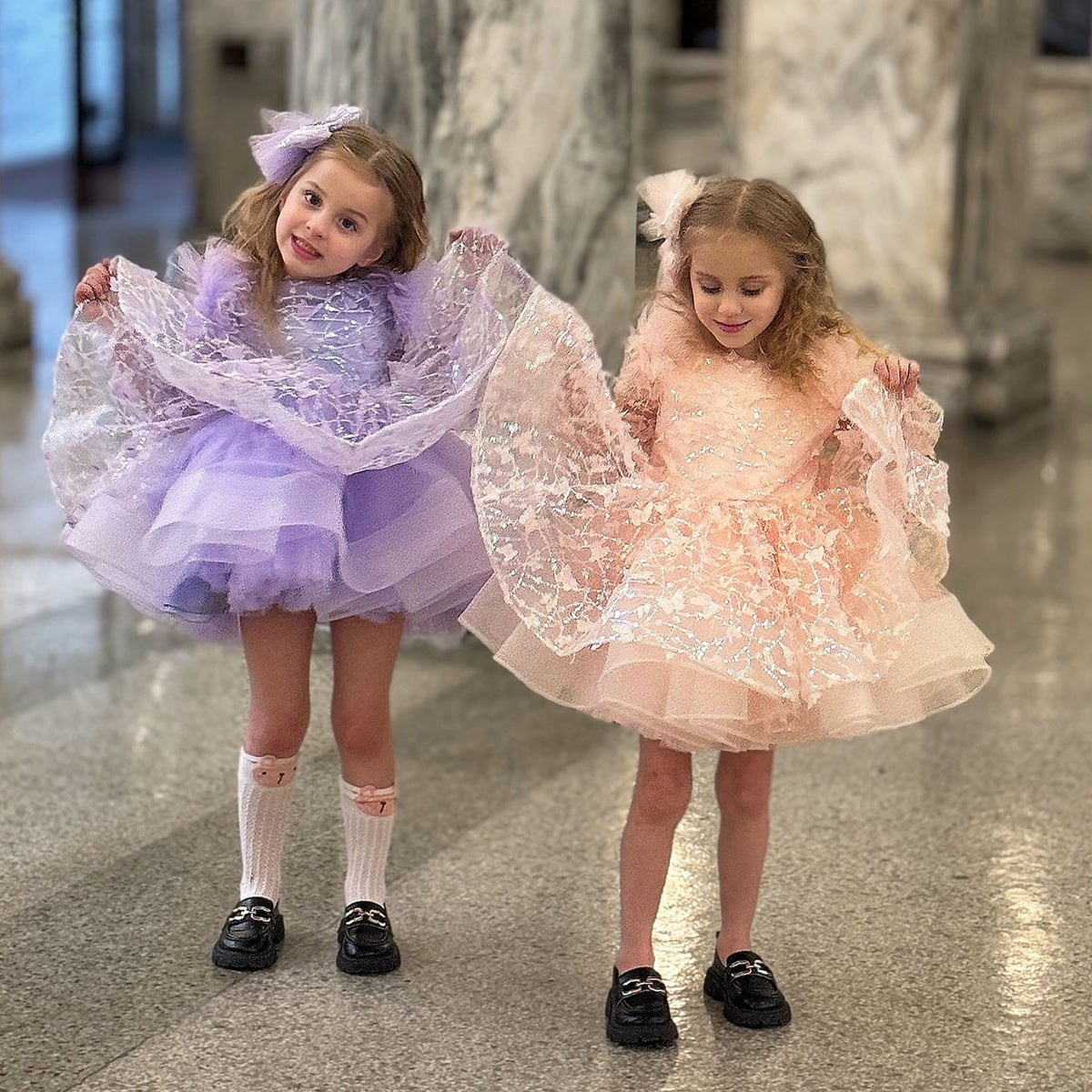 Jill Wish Sequins Flower Girl Dress Knee Length Long Sleeve Party Gown J241