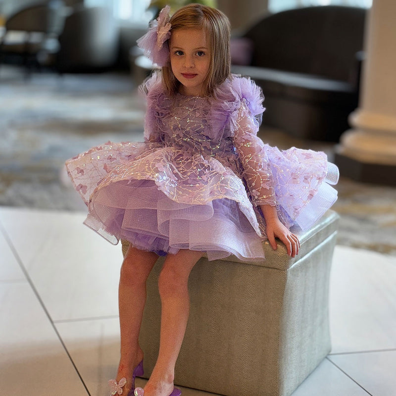 Jill Wish Sequins Flower Girl Dress Knee Length Long Sleeve Party Gown J241