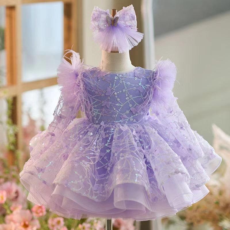 Jill Wish Sequins Flower Girl Dress Knee Length Long Sleeve Party Gown J241