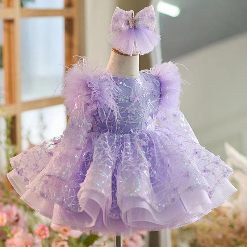 Jill Wish Sequins Flower Girl Dress Knee Length Long Sleeve Party Gown J241