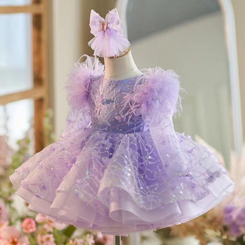 Jill Wish Sequins Flower Girl Dress Knee Length Long Sleeve Party Gown J241