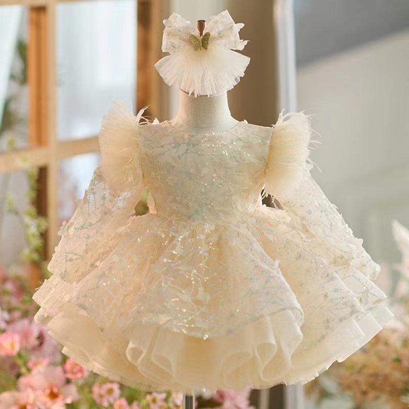 Jill Wish Sequins Flower Girl Dress Knee Length Long Sleeve Party Gown J241