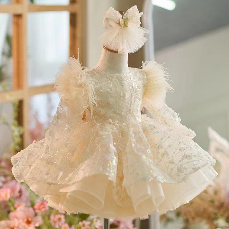 Jill Wish Sequins Flower Girl Dress Knee Length Long Sleeve Party Gown J241