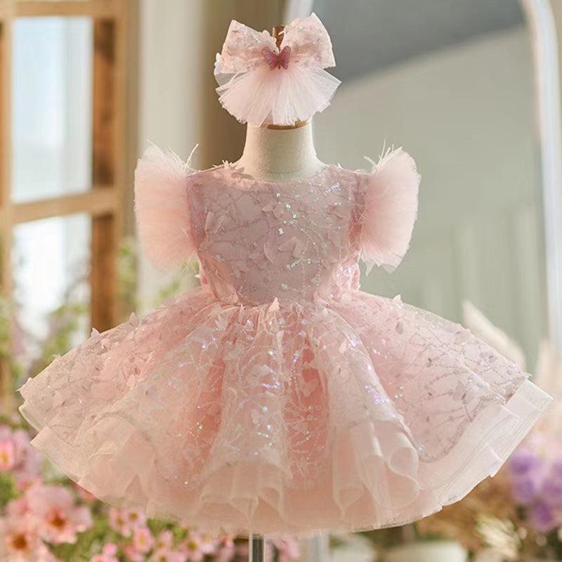 Jill Wish Sequins Flower Girl Dress Knee Length Long Sleeve Party Gown J241
