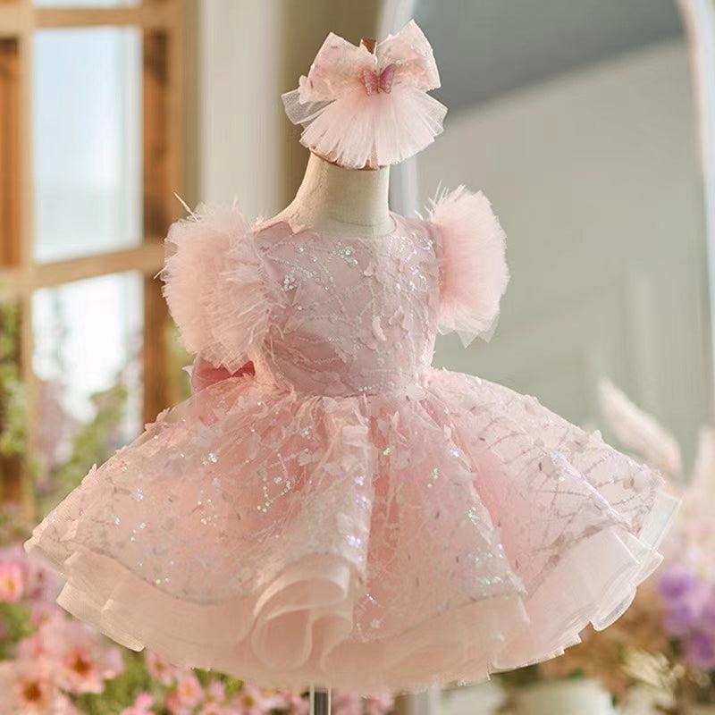 Jill Wish Sequins Flower Girl Dress Knee Length Long Sleeve Party Gown J241