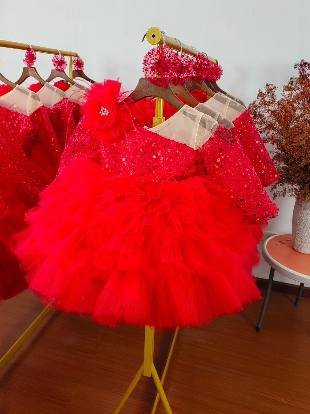 Jill Wish Sequins Fuchsia Girl Dress Knee Length Arabic Princess Party Gown J238