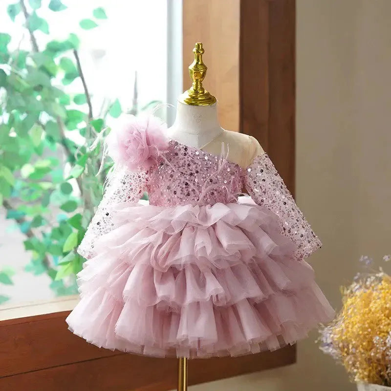 Jill Wish Sequins Fuchsia Girl Dress Knee Length Arabic Princess Party Gown J238