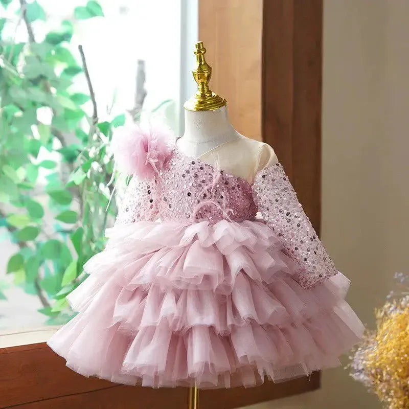 Jill Wish Sequins Fuchsia Girl Dress Knee Length Arabic Princess Party Gown J238