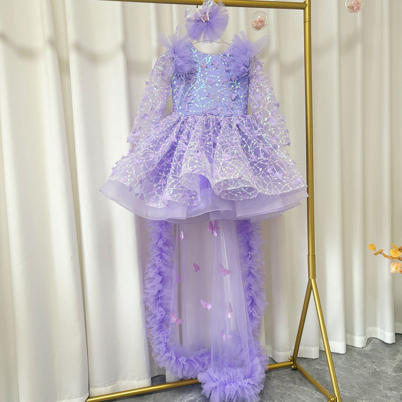 Jill Wish Sequins Pink Girl Dress Knee Length Train Long Sleeve Princess J282