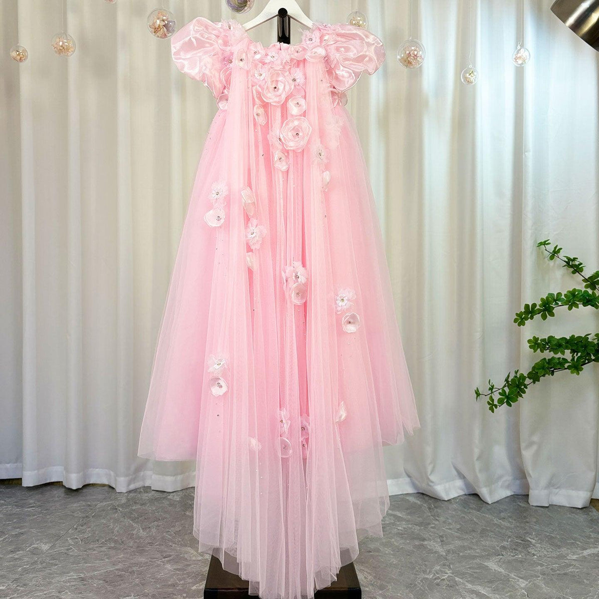 Jill Wish Sky Blue Arabic Girl Dresses Crystal with Cape 3D Flowers Puff Sleeves J098