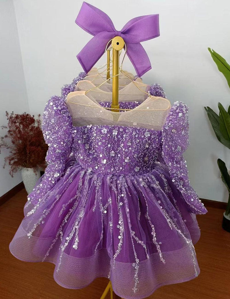 Jill Wish Sparkly Arabic Girl Dress Beading Purple Baby Kids J204