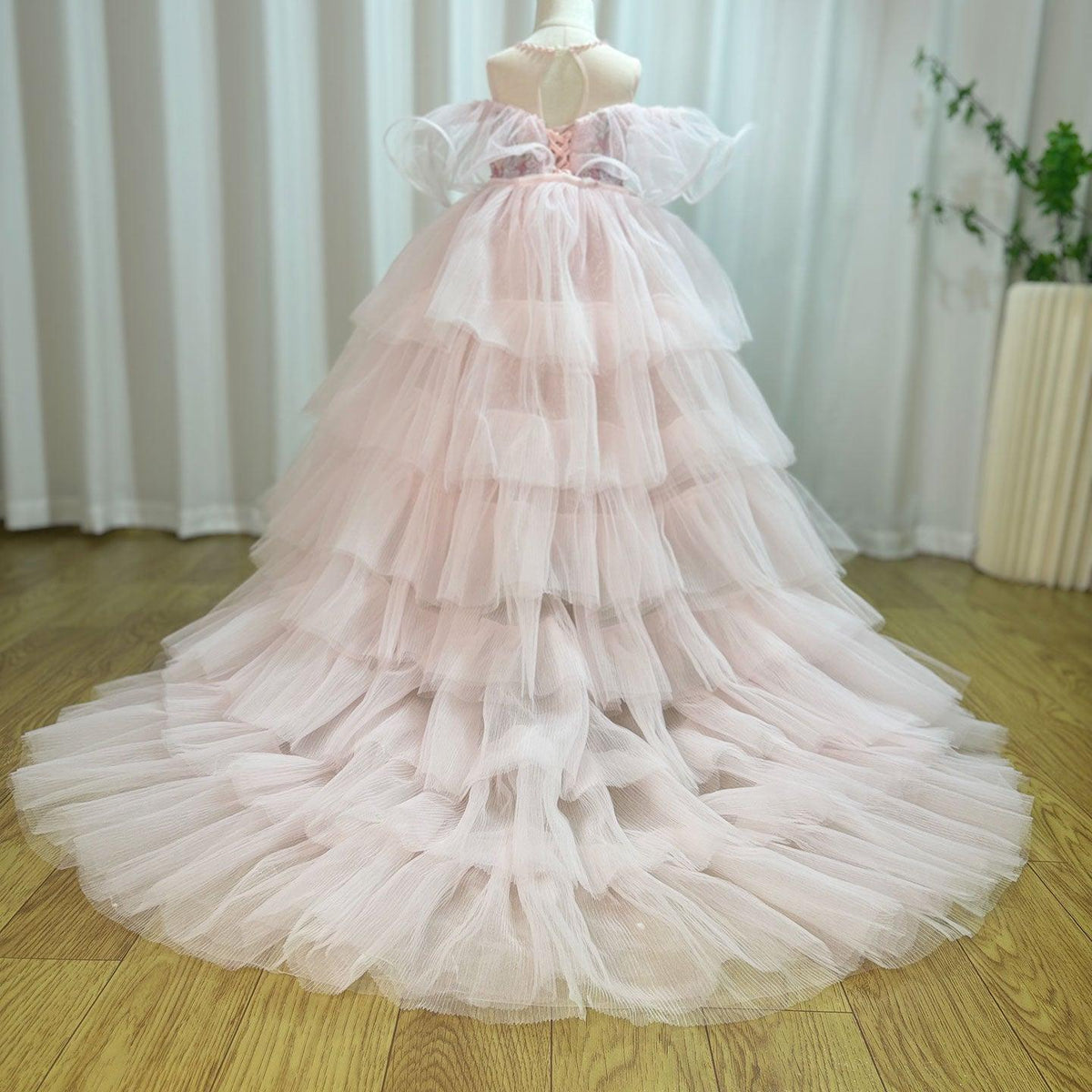 Jill Wish Sparkly Arabic Pink Girl Dress Beaded Pearls Dubai Kids Princess J047