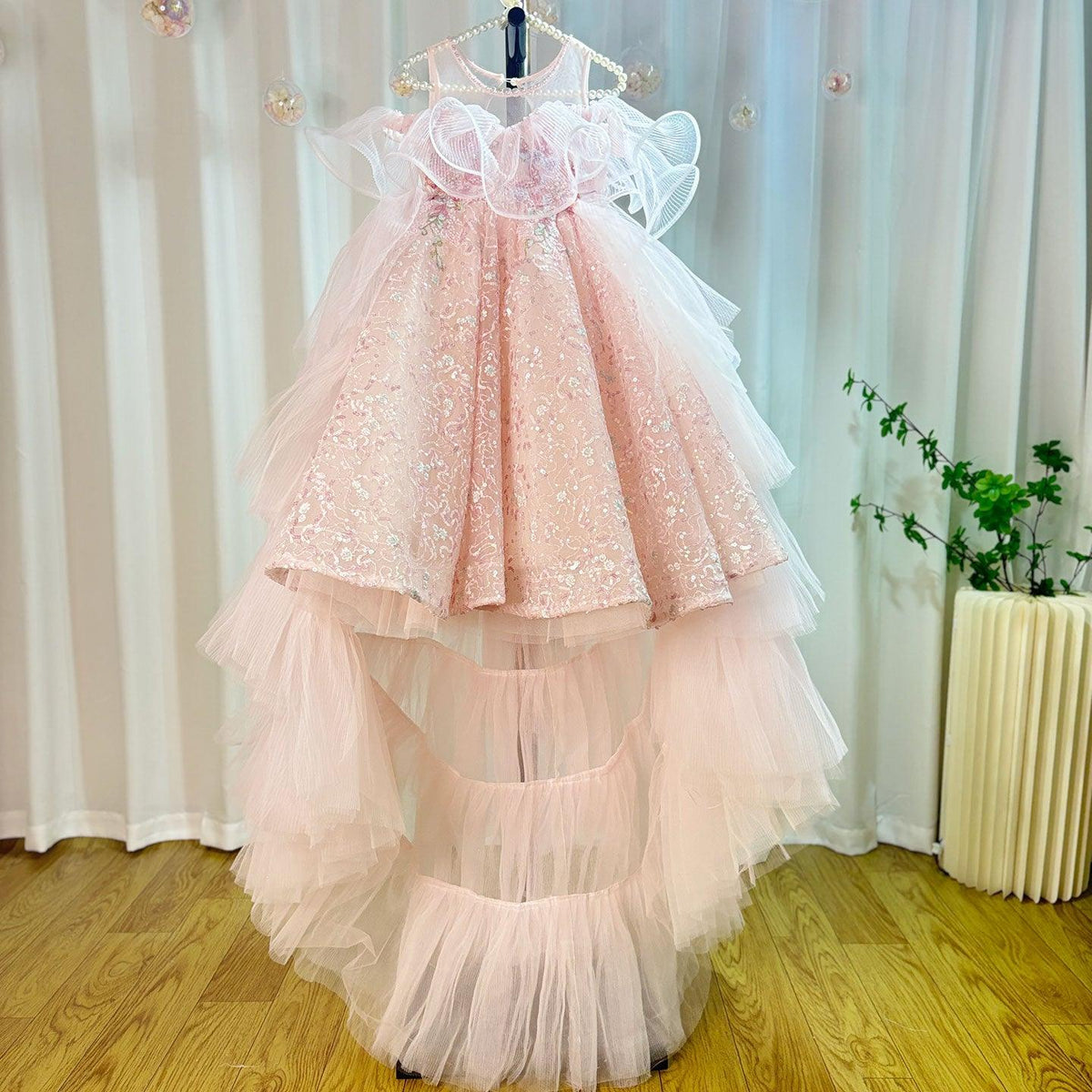 Jill Wish Sparkly Arabic Pink Girl Dress Beaded Pearls Dubai Kids Princess J047