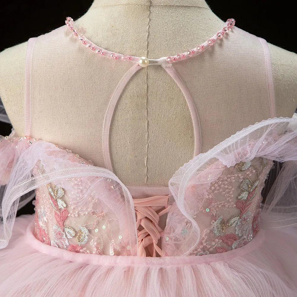 Jill Wish Sparkly Arabic Pink Girl Dress Beaded Pearls Dubai Kids Princess J047