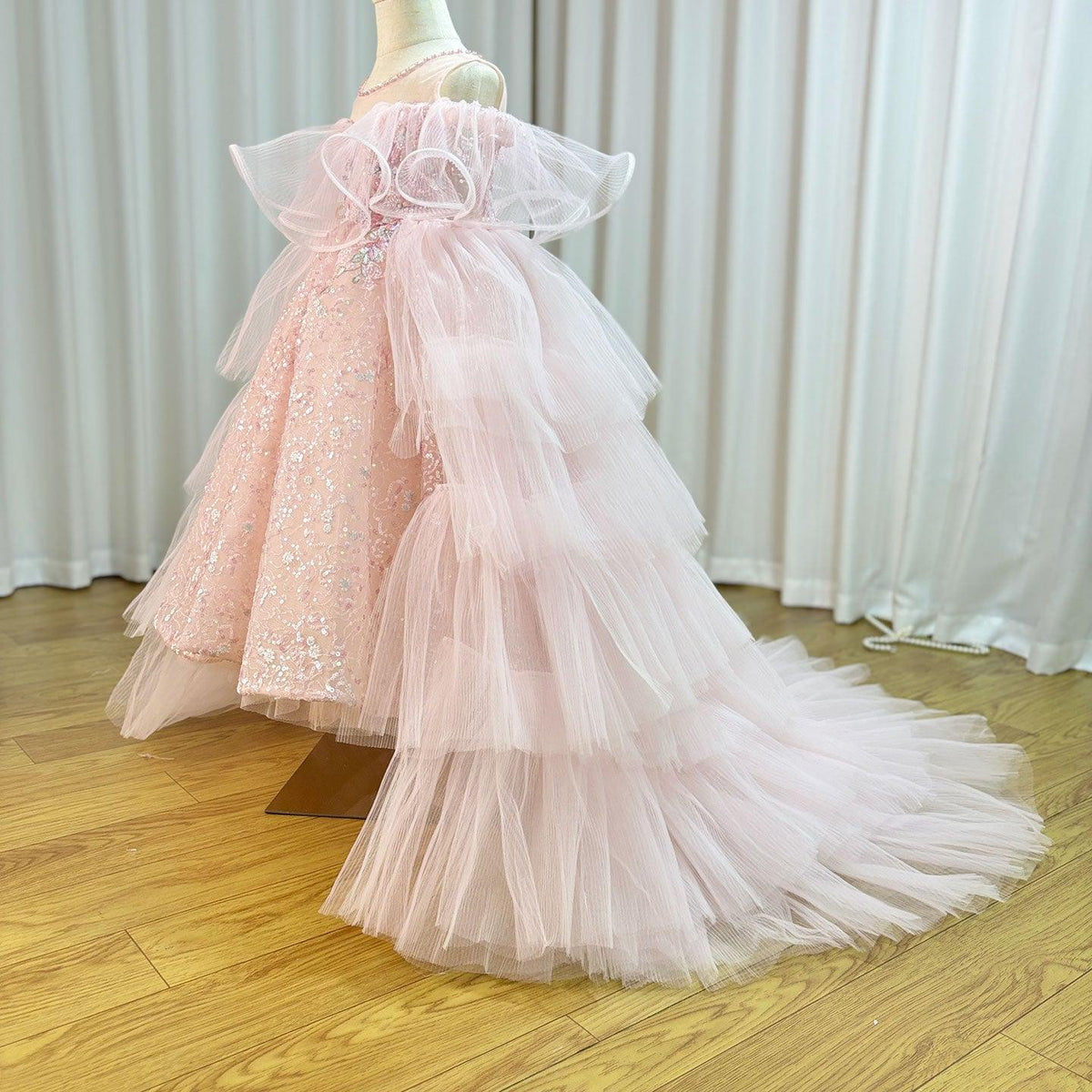 Jill Wish Sparkly Arabic Pink Girl Dress Beaded Pearls Dubai Kids Princess J047