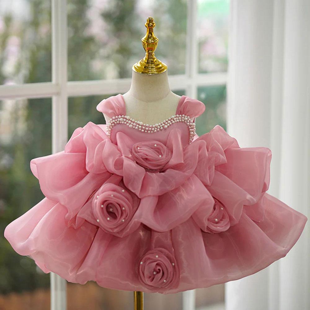 Jill Wish White Baby Girl Dress Pink for Birthday First Communion Party J317