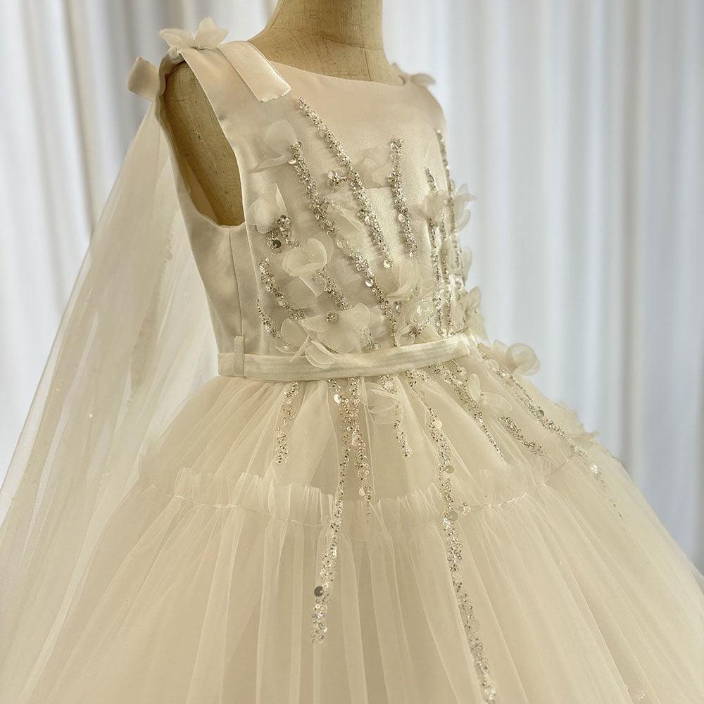 Jill Wish White Flower Girl Dress Beading Pearls with Cape Princess Kids J070