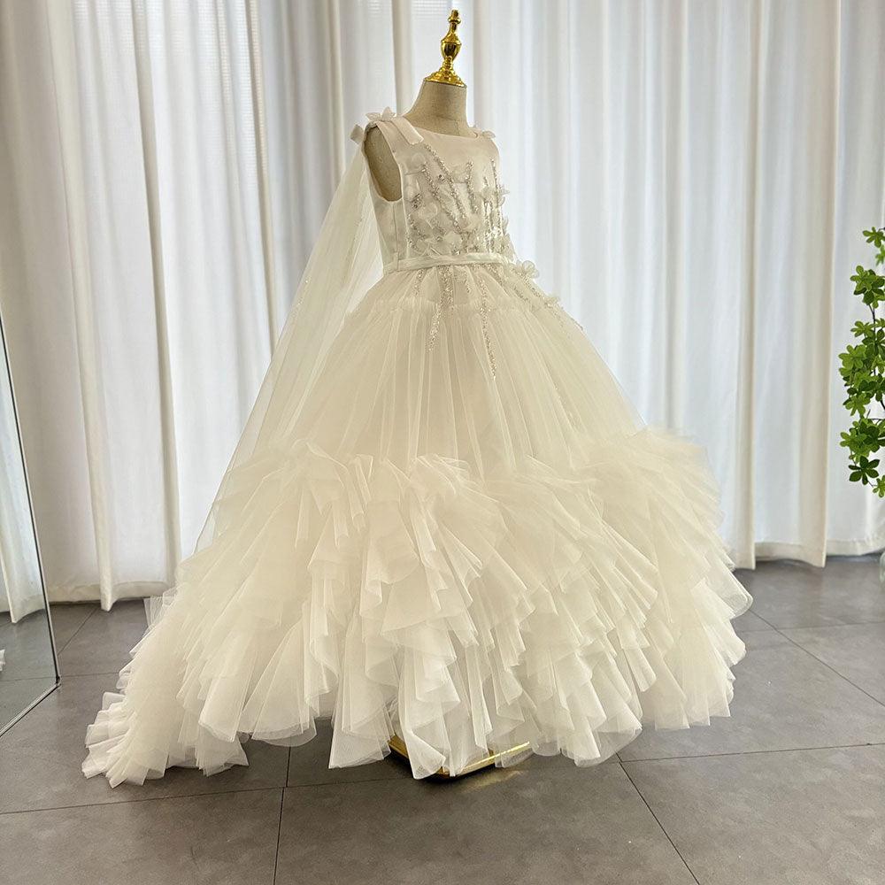 Jill Wish White Flower Girl Dress Beading Pearls with Cape Princess Kids J070