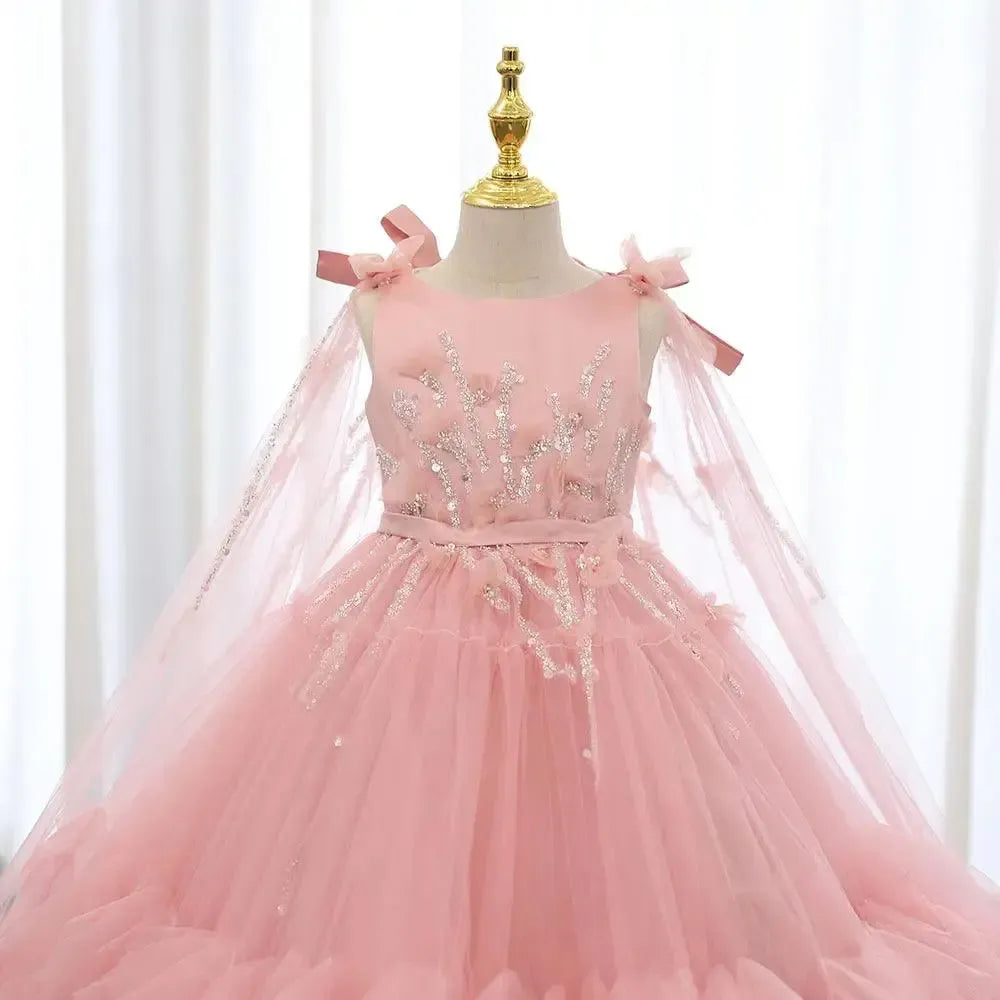 Jill Wish White Flower Girl Dress Beading Pearls with Cape Princess Kids J070
