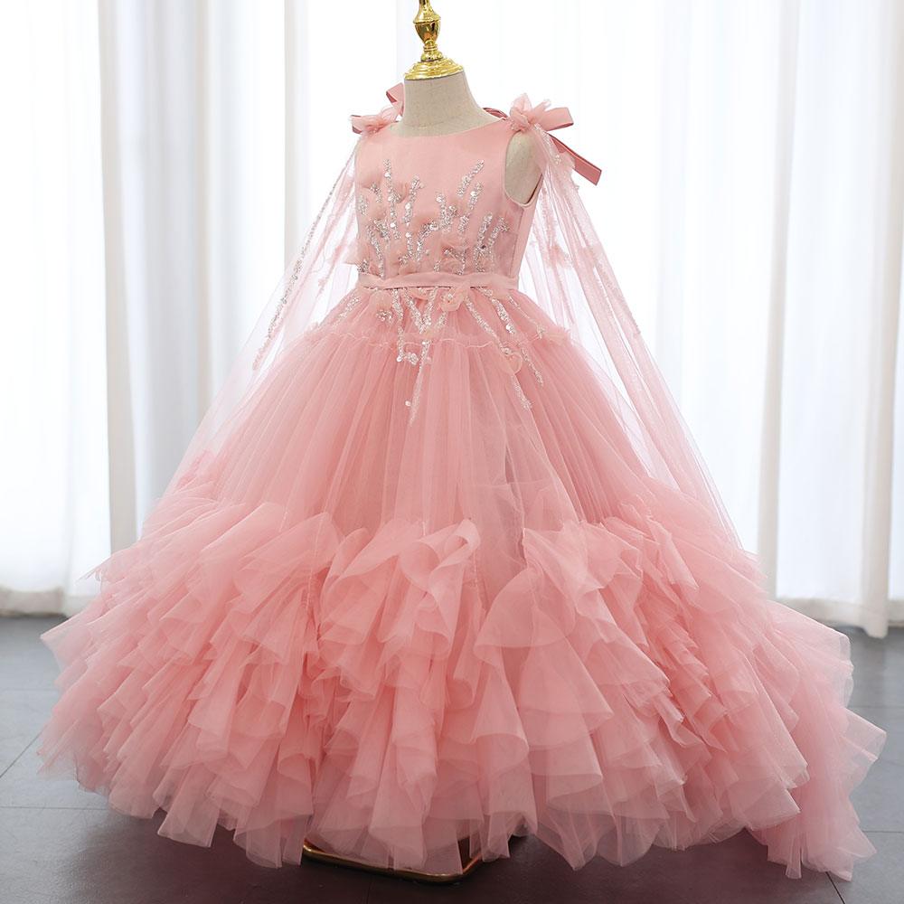 Jill Wish White Flower Girl Dress Beading Pearls with Cape Princess Kids J070