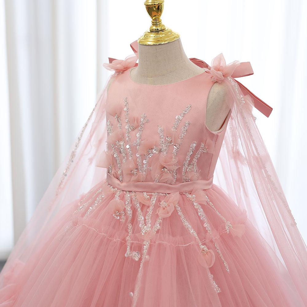 Jill Wish White Flower Girl Dress Beading Pearls with Cape Princess Kids J070