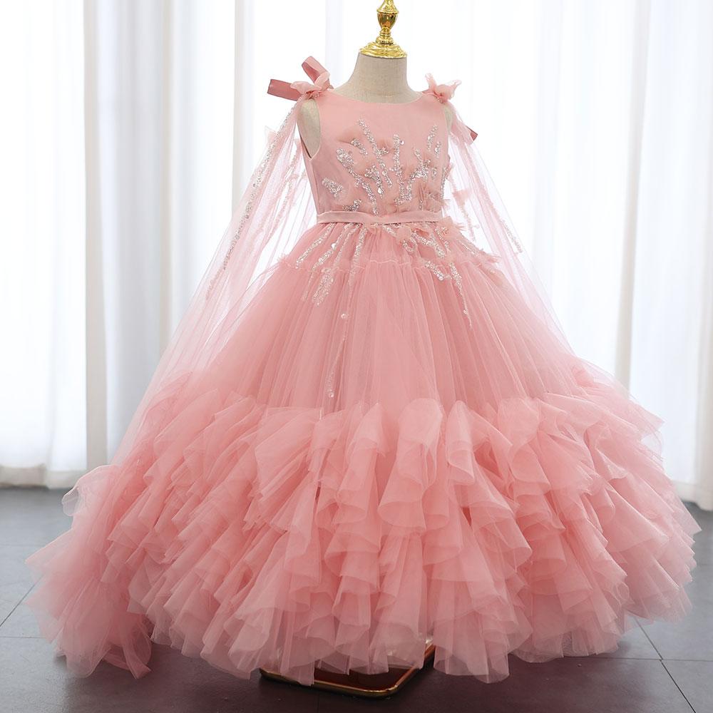 Jill Wish White Flower Girl Dress Beading Pearls with Cape Princess Kids J070